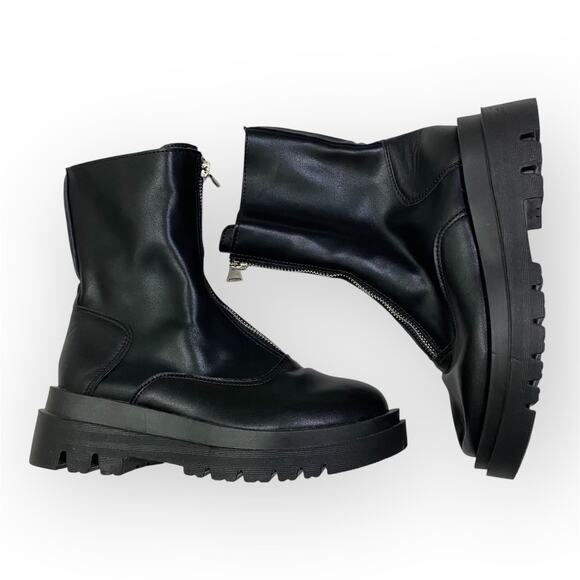 Chunky Platform Combat Zipper Boots Black Women’s 36 - Picture 1 of 6